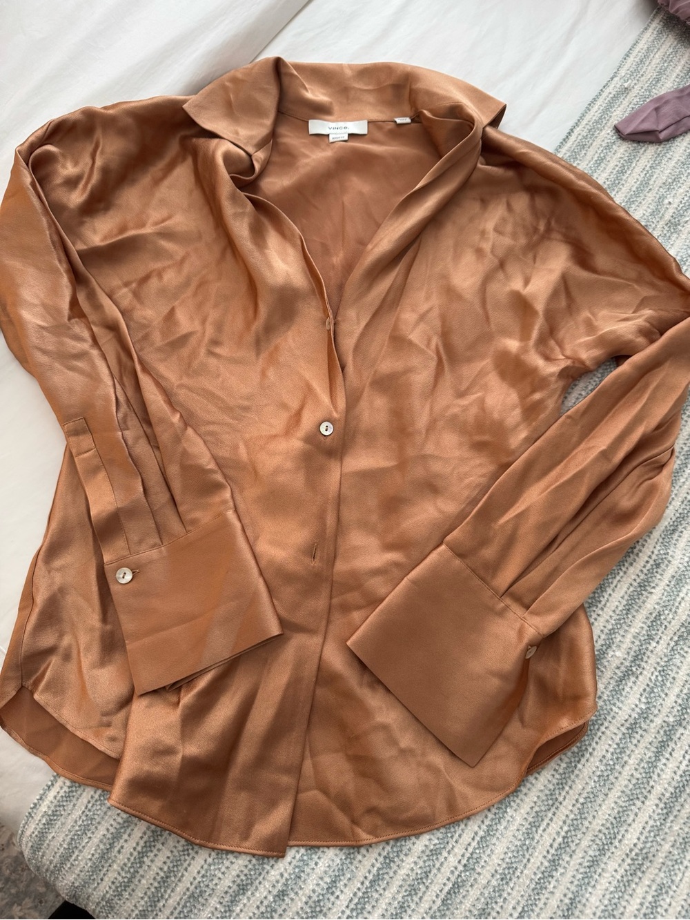 Vince 100% silk rusty orange Button-Down Blouse